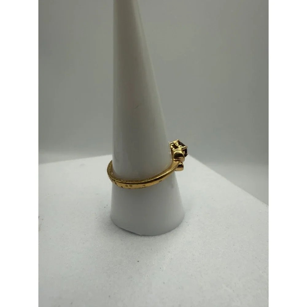 Vintage Gold Tone Heart Faux Garnet Bypass Ring Korea Size 7.5